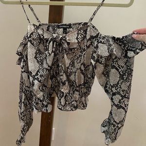 Off the shoulder ruffle snake print top